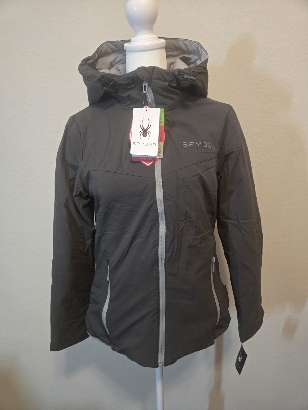 Spyder Women's Dark Gray Hooded Ski Jacket